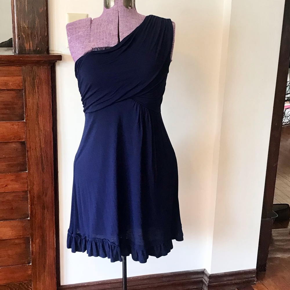 Navy blue one should dress with ruffle hem